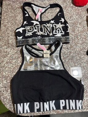 PINK Victoria's Secret Black Sports Bras with Silver Accents (2)